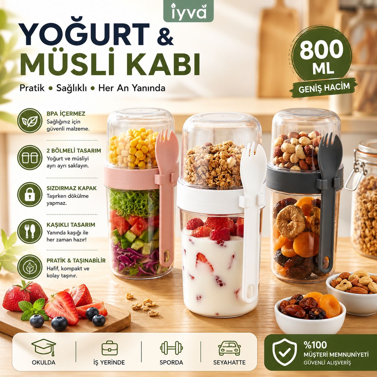 Yoğurt Müsli & Atıştırmalık Kabı 800 ML